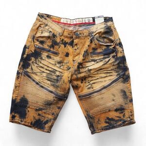 Encrypted Slim Fit Acid Wash Denim Streetwear Shorts Men's 36 x 13